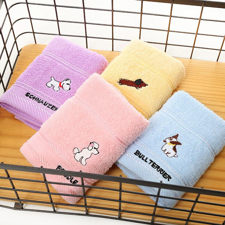 cotton children face cleaning towel 25*50cm embroidery cartoon dog towel Super absorbent kindergarten towel Baby bath towel