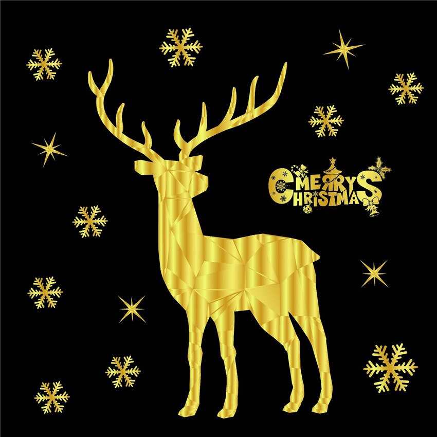 God jul diy væg klistermærker jul hjem dekoration vinduer gyldne snefnug elg glas væg klistermærke vindue dekorationer: L -03