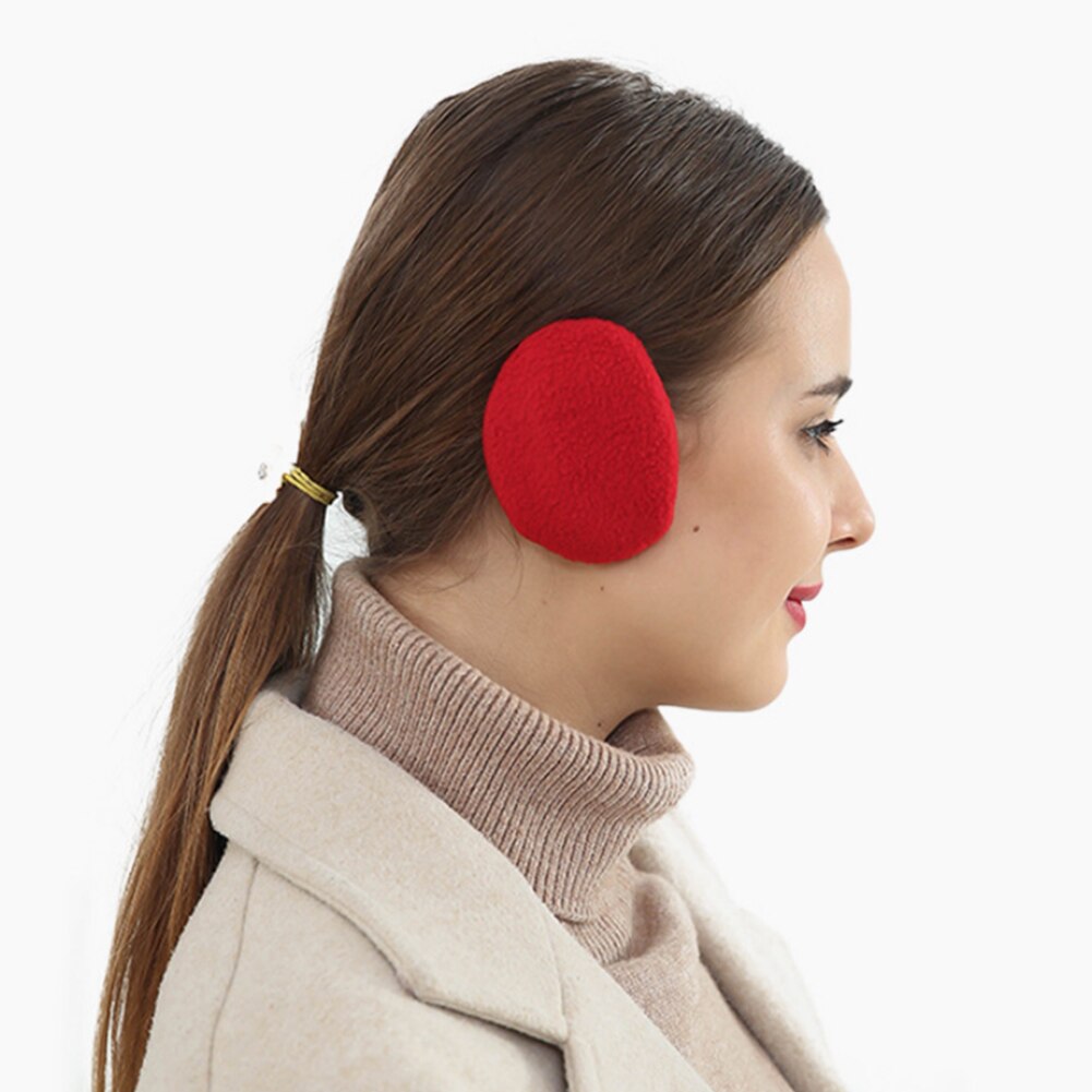 2pcs Men Women Winter Warm Band Less Non Slip Two Parts Daily Polyester Portable Soft Ear Muffs Warmers Windproof Solid: Red M
