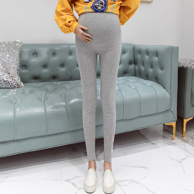 783# Maternity pants Spring Autumn Support Abdomen Elastic Waist Belly Support Pants Maternity Leggings Maternity Trousers: Gray / M