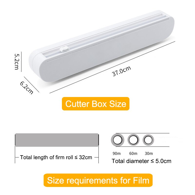 Reusable Plastic Wrap Dispenser Food Cling Film Box with Cutter Preservative Film Cutting Kitchen Storage Organizer Tool