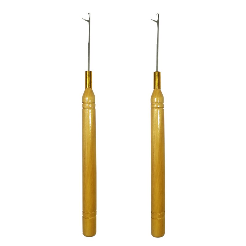 Aguja de tracción de gancho de madera para extensiones de cabello, herramienta para Micro cuentas de silicona, ganchillo para extensiones de cabello, herramientas para hacer pelucas, 1 unids/lote: 2pcs Hook Needles