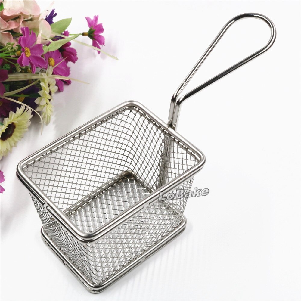 10*8cm rectangle Stainless steel with aluminium frying potato chip chicken dumplings basket oil sieve for cooking tools