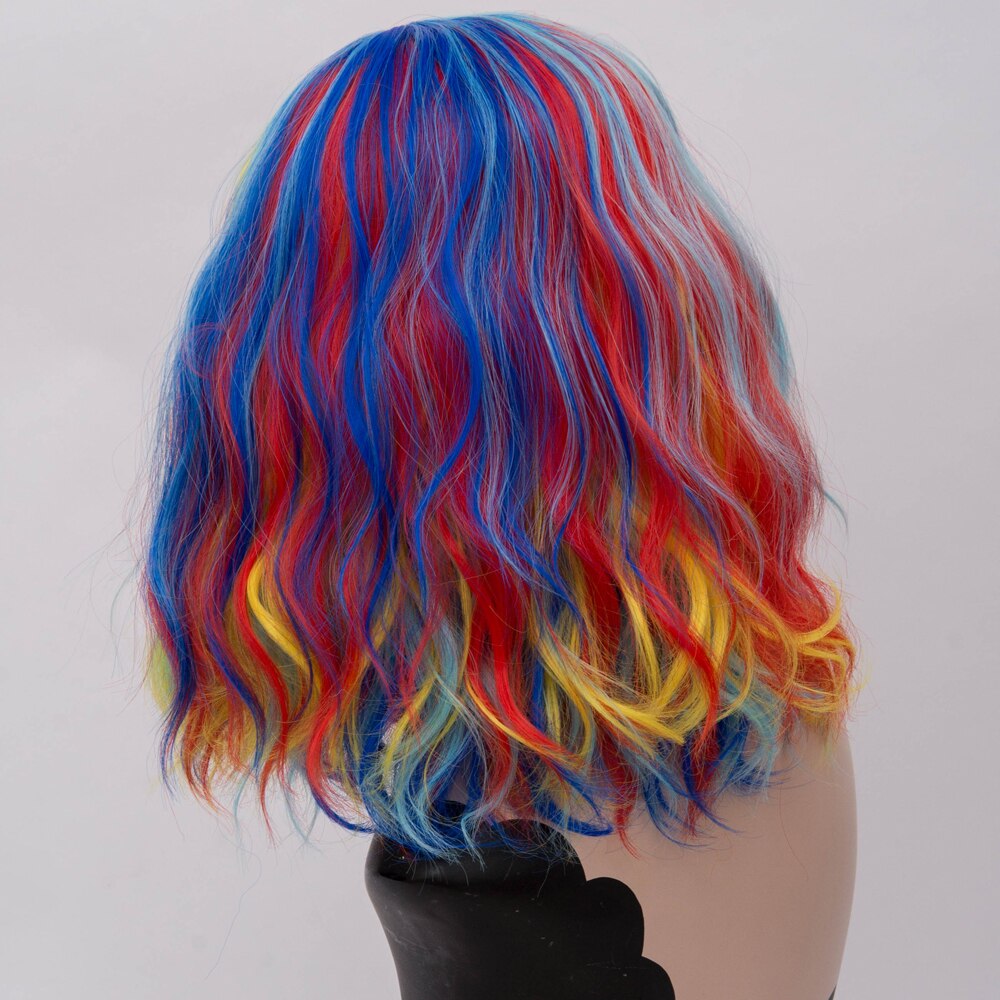 Viclig peruka robić Cosplay dla kobiet czarny biały zielony fioletowy niebieski szwy gradient tęcza kolorowe peruki kręstożek krótkie włosy syntetyczne