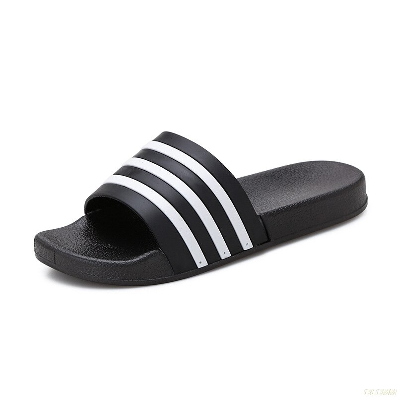 Chanclas de goma EVA para hombre y mujer, zapatos informales de rayas blancas y negras suaves, para verano