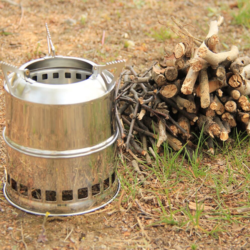 Foldable Camping Equipment Windproof Wood Stove Burner Stainless Steel Cooking Burner Wood Heater for Hiking Fishing Picnic BBQ