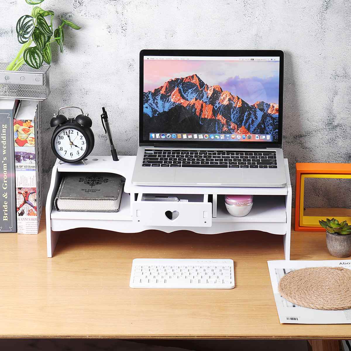 Computer Monitor Riser Stand Desktop Holder Laptop Display Screen Shelf Drawer Storage Rack Organizer Monitors Accessories