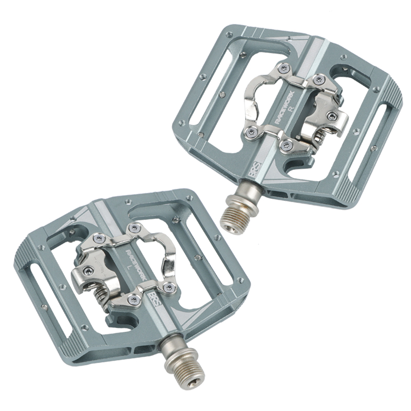 RACEWORK M215 pedały do ​​podnóżka rowerowego Mtb mieszane pedały klip podnóżek do roweru górskiego podwójna funkcja Spd aluminiowy podnóżek: żółte światło
