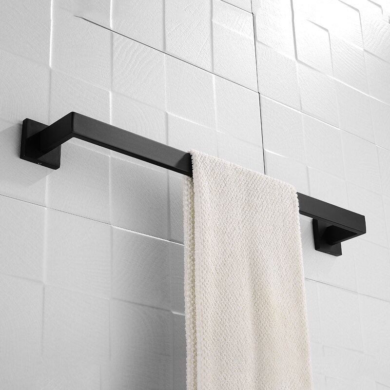 Premium Stainless Steel 4 Pieces Bathroom Hardware Accessories Set Wall Mounted Towel Bar Set Paper Holder Robe Hook Black: 1 Single Towel Bar