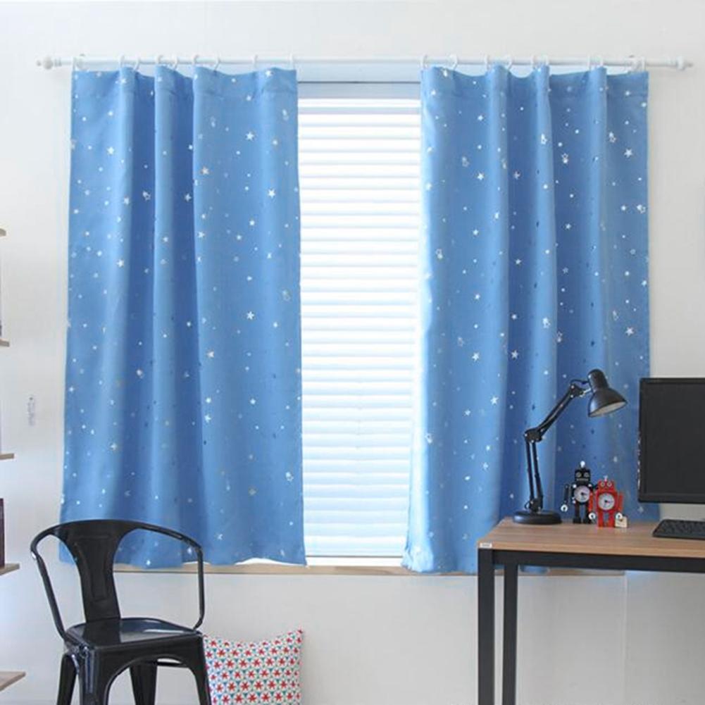 Shiny Stars Blackout Curtains Shading Polyester for Kids Children Bedroom Korean Style Window Voile Tulle Curtains: Blue