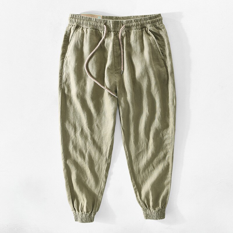 Spring Summer Men Linen Pants Breathable Thin Khaki Cargo Harem Trousers GA-Z353: XXXL / Army Green