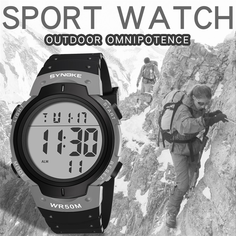 SYNOKE Mannen Horloge Te Lezen Grote Nummer Waterdichte Mode Outdoor Alarm Datum Elektronische Polshorloge Nachtlampje Sport Horloge