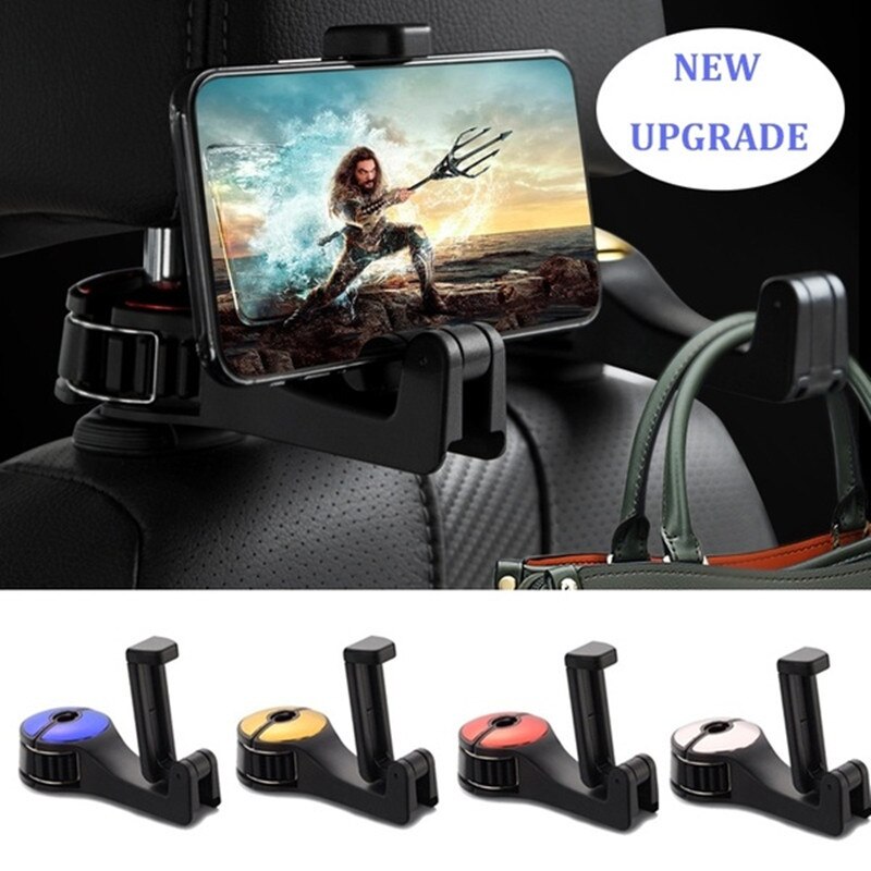 2-in-1 Universele Auto Haken Back Seat Hoofdsteun Mount Houder Voor iPhone Samsung Xiaomi Huawei 360 Graden mobiele Telefoon Houder Stand