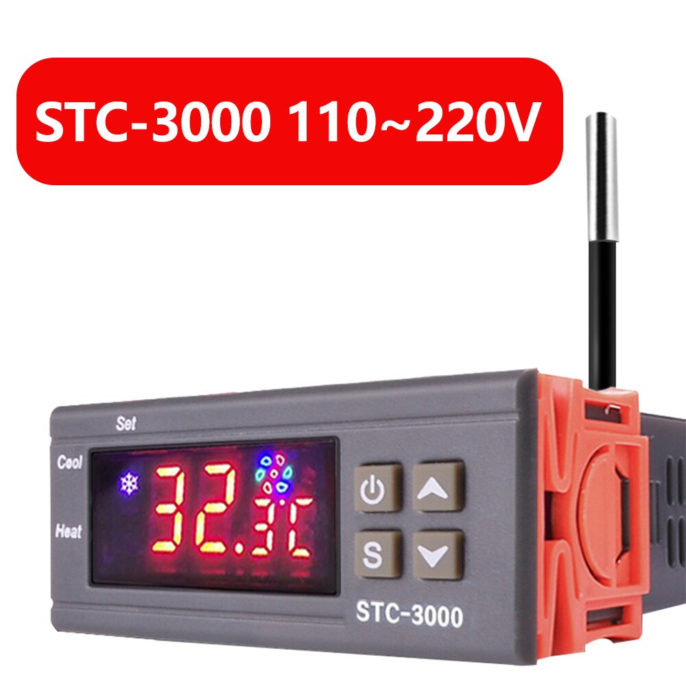 Digital Temperature Controller STC-1000 STC 1000 110V 220V 12V 24V Thermoregulator Thermostat Switch Thermometer Heater Cooler: 3000-110-220VAC