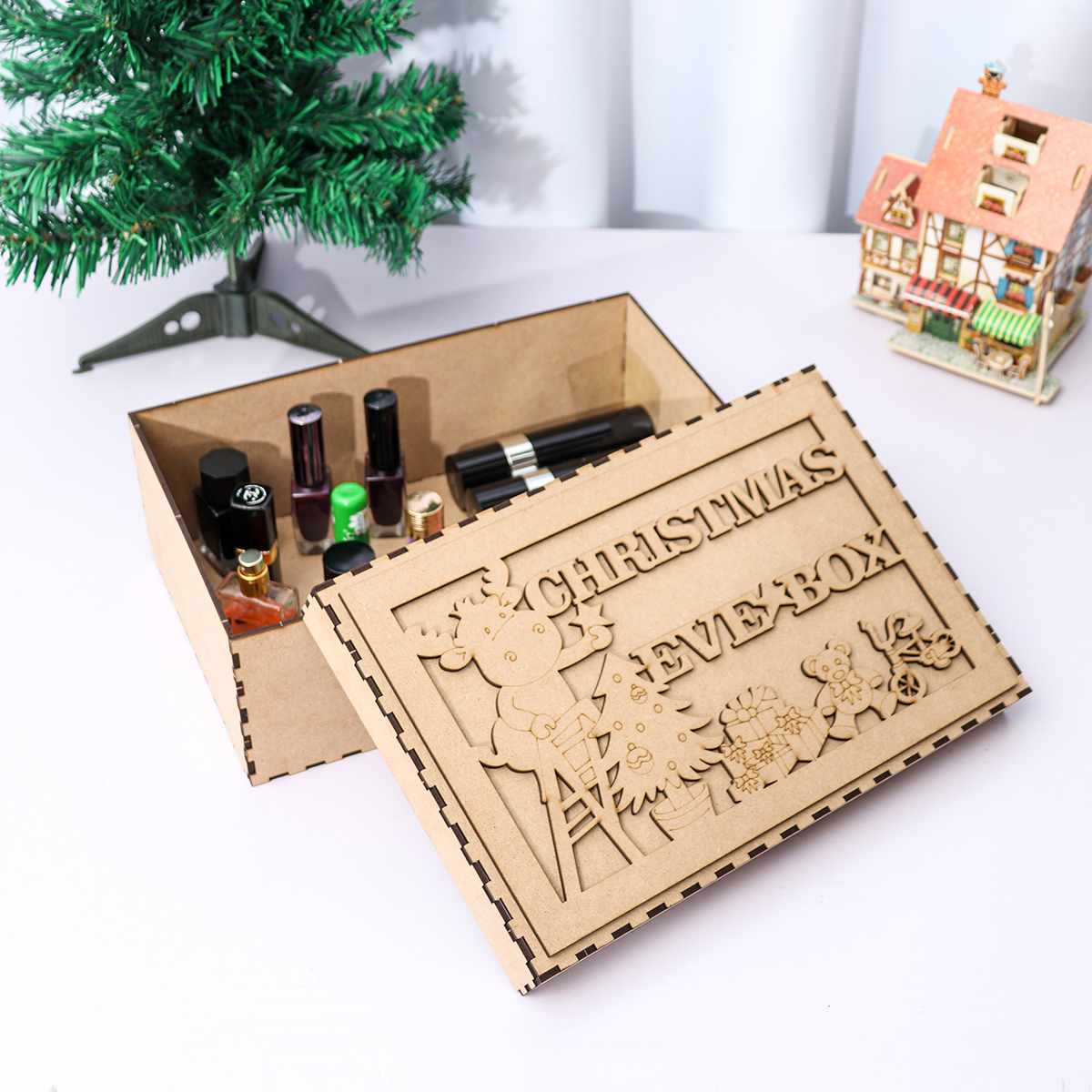 DIY Christmas Eve Festival Box Apples Presents Wooden Case Beautiful Santa Claus Snowflake Memory Elk Event &amp; Party Box