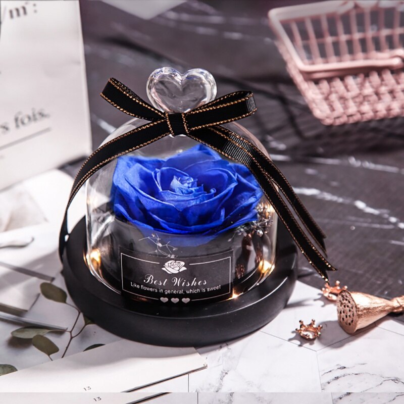 1 pc Preserved Flower Eternal Rose With Glass Cover Beauty Romantic Rose Valentines Christmas: XOI0402H