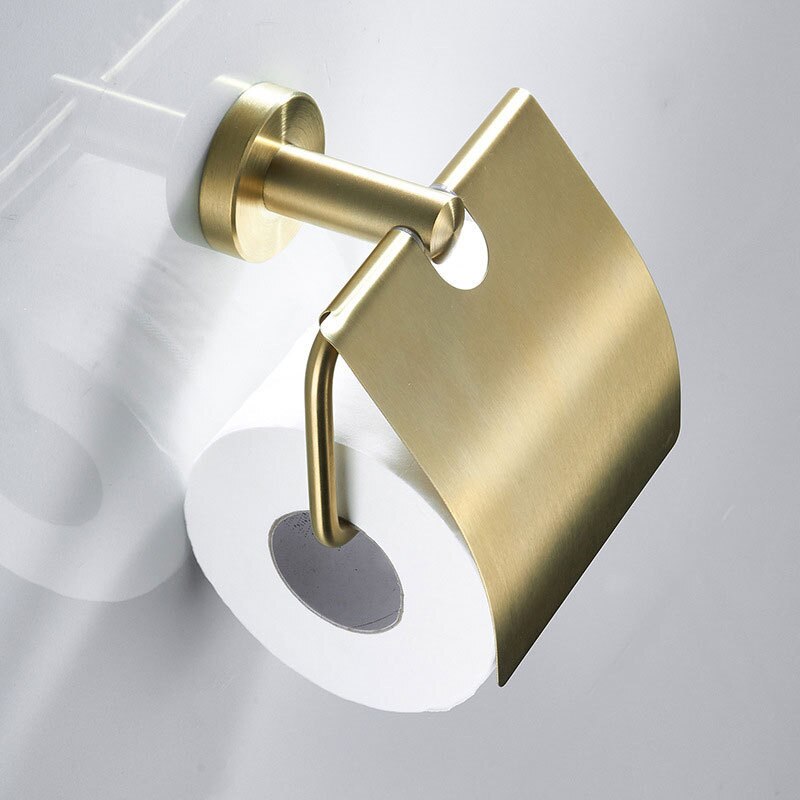 Toiletpapirholder børstet guld rustfrit stål vedhæng papir kroge håndklædestativ papirrulleholder hardware badeværelse tilbehør: Papirholder