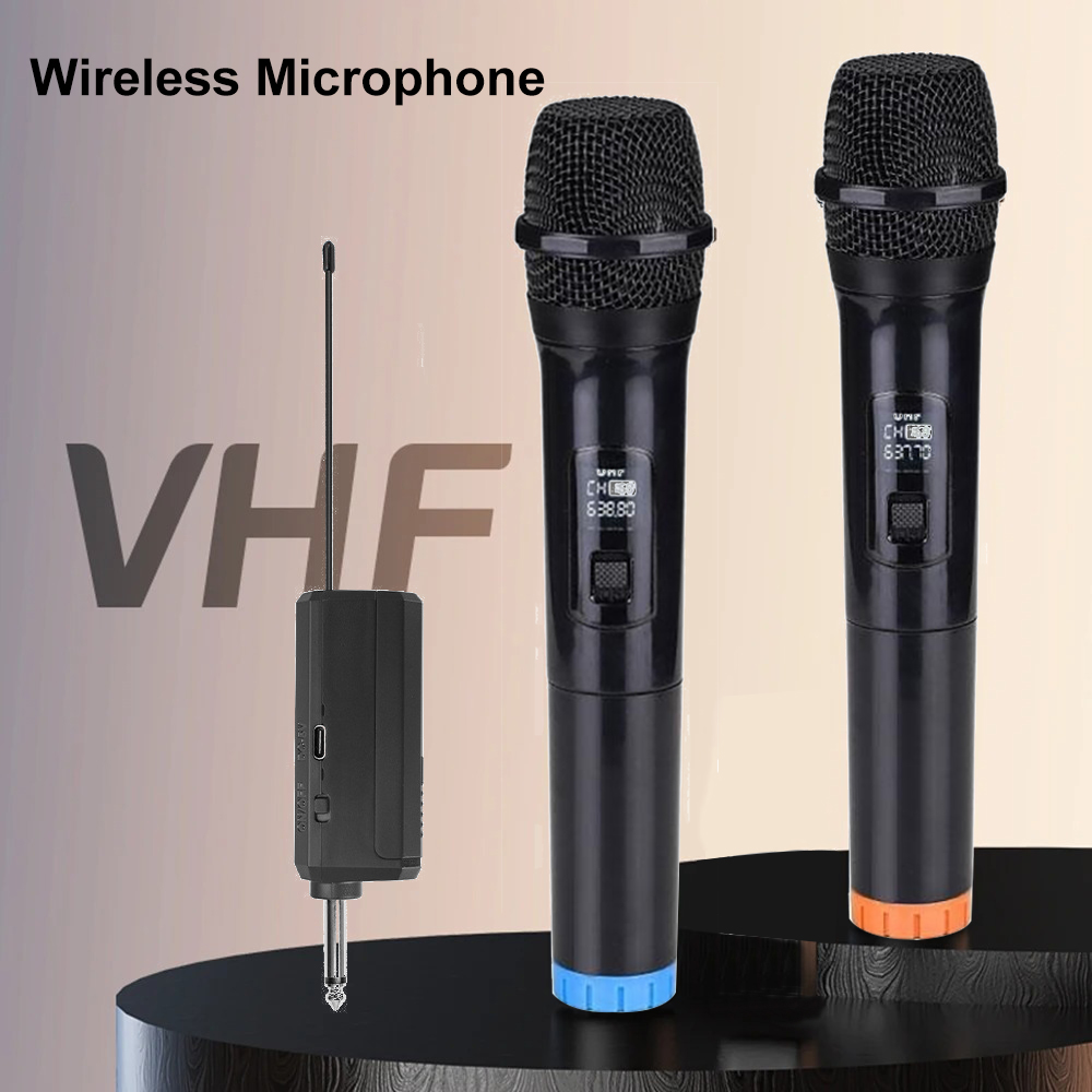 Trådløs mikrofon håndholdt mikrofon 2 kanaler uhf fastfrekvensmikrofon for festkaraoke kirkeshow møte