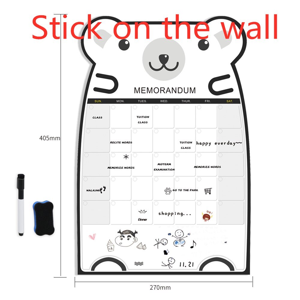 Cute Bear Magnetic Message Whiteboard Office Remind Memo Pad Fridge Magnet To do list Calendar Monthly Daily Planner with Marker: 0304JH123C1A