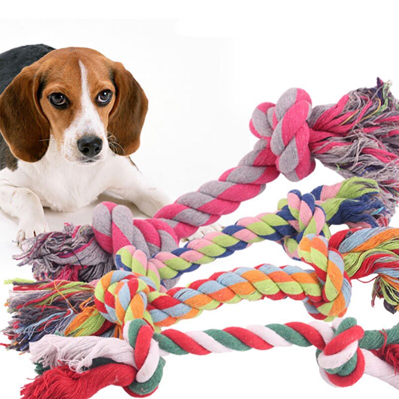 Kæledyr hund, der kan holdes op, dobbelt knude bomulds reb flettet knogleform hvalp tygge molar legetøj tænder rengøringsmateriel (tilfældig farve)
