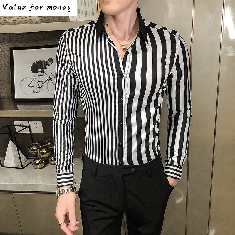 Gestreepte overhemden heren zakelijk overhemd heren casual slim fit overhemden camisa social masculina lange mouwen streetwear
