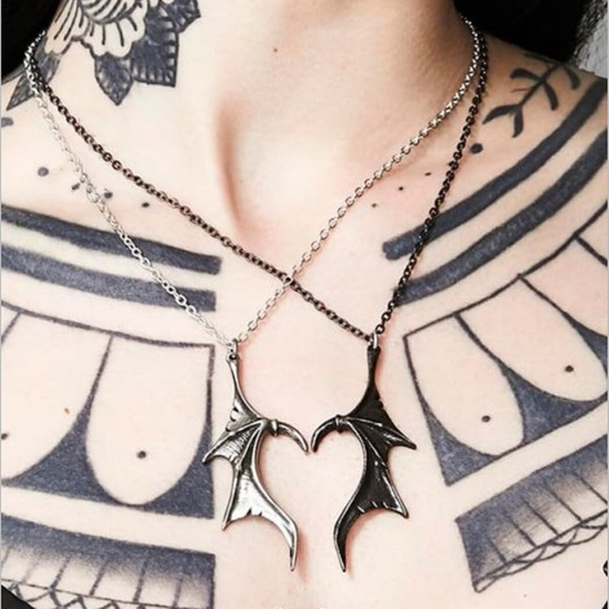 Neo gothic casal colar de prata preto dragão asa coração pingente romântico amor jóias moda acessórios do dia dos namorados presente