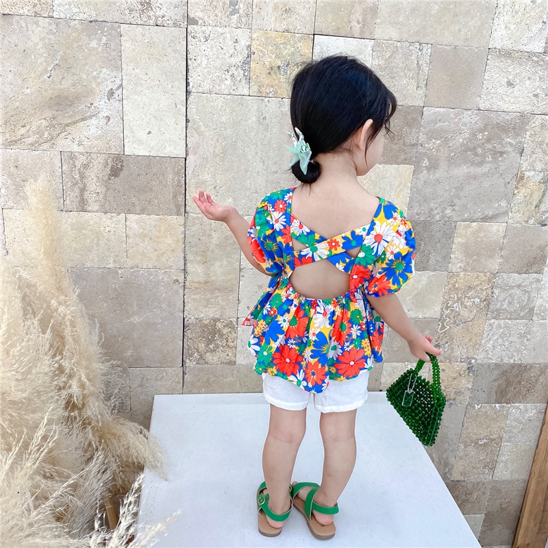 Sommer piger blomstret bluse børn rygløse bluser