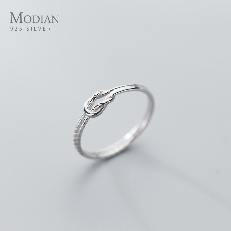 Anillo de nudo geométrico Plata de Ley 925 auténtica para mujer, joya minimalista asimétrica, accesorios de joyería delicada