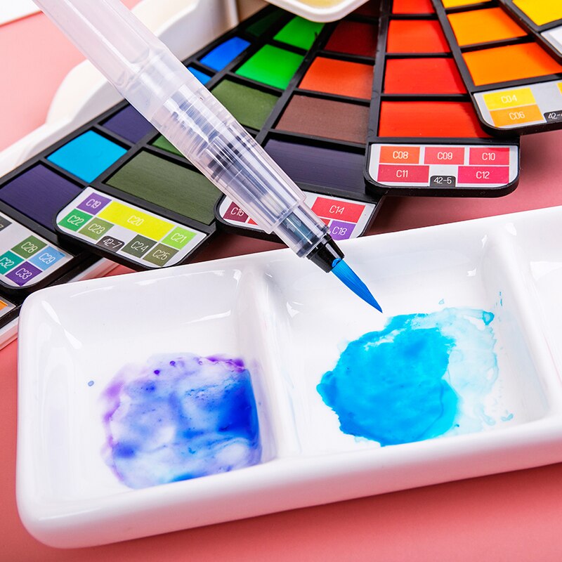 Juego de pinceles de agua, set de 6 pinceles suaves con depósito de agua para pintar con acuarelas