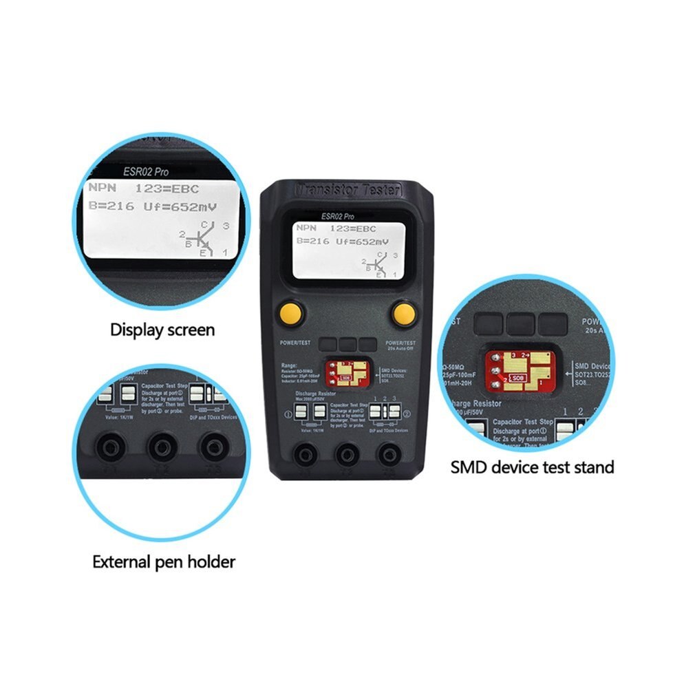 ESR02 pro Multi-purpose Transistor ESR/SMD Tester Smart Diode Triode Capacitance Resistor Meter LCD meter MOS/PNP/NPN Tester