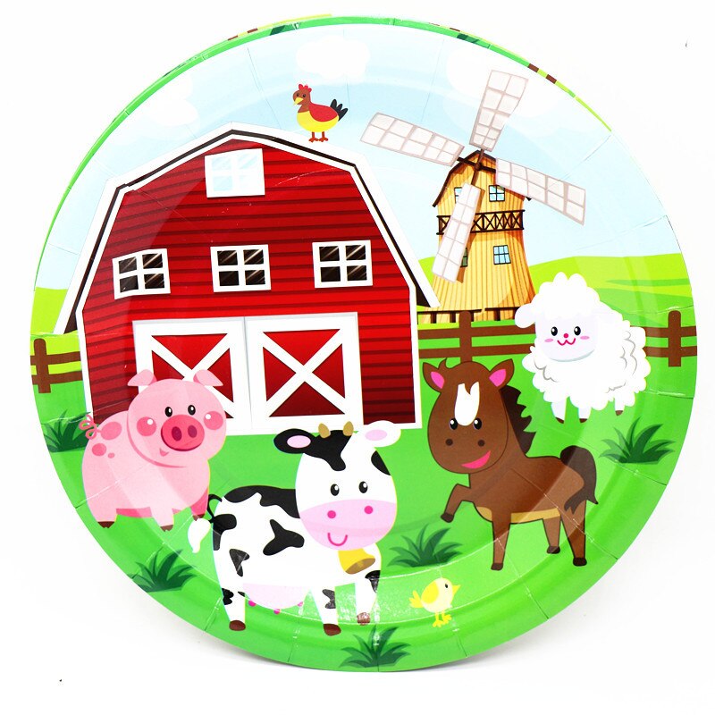 Vaisselle jetable à thème d'animaux de ferme, fournitures de fête d'anniversaire, serviettes en papier de Jungle, décoration de Ranch et de Zoo, assiettes