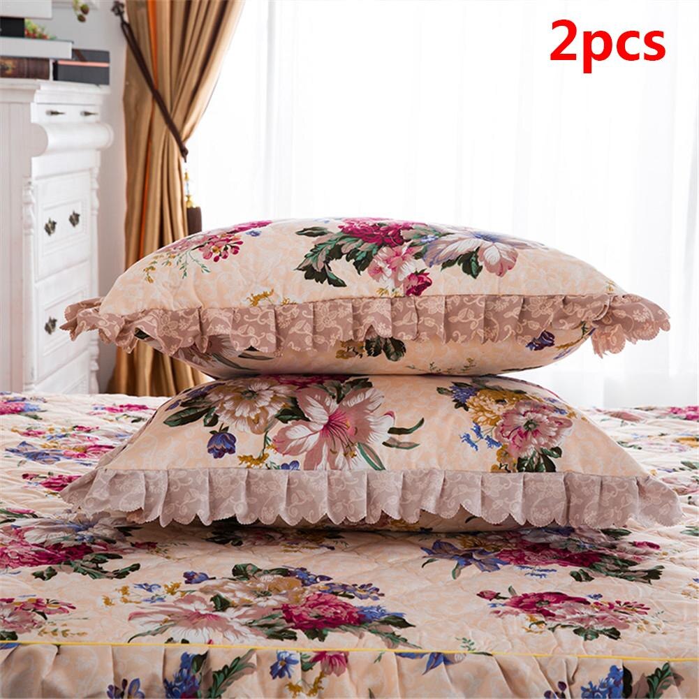 150*200Cm Pastorale Bed Cover Effen Bed Cover Lakens Katoen Gewatteerde Kant Sprei Kant Laken Ondersteuning: 2pcs Pillowcases  F