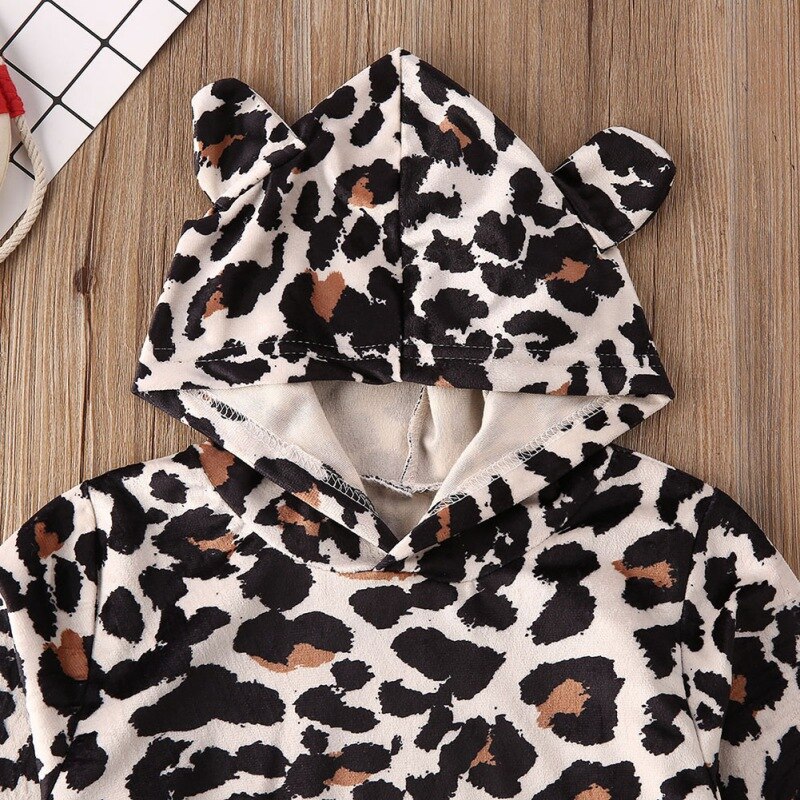 Otoño , prendas de vestir exteriores para bebés y niños, estampado de leopardo, Sudadera con capucha de manga larga, trajes estilo abrigo, Tops, ropa