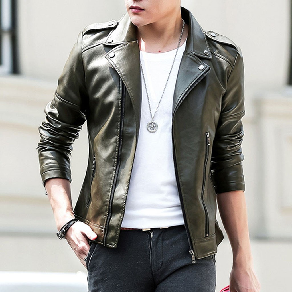 Men's leather jacket Autumn Winter кожаная куртка мужская jaqueta de couro masculino Biker Motorcycle Zipper Long Sleeve Coat #3: C / XL