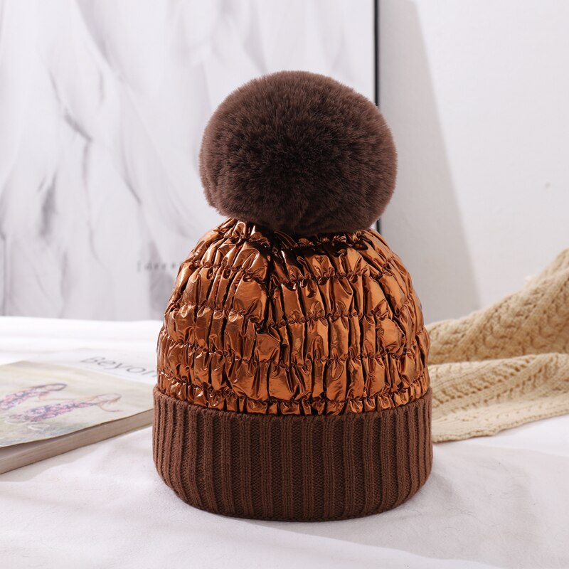 Cntang hoed voor dames, warme wintermutsen, donsmutsen, imitatie konijnenbont pompon, reflecterende mutsen, dames casual pet