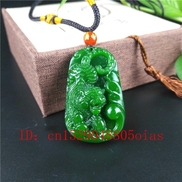 Natuurlijke Groene Chinese Jade Tijger Hanger Ketting Mode Charme Sieraden Gesneden Amulet Voor Vrouwen Mannen