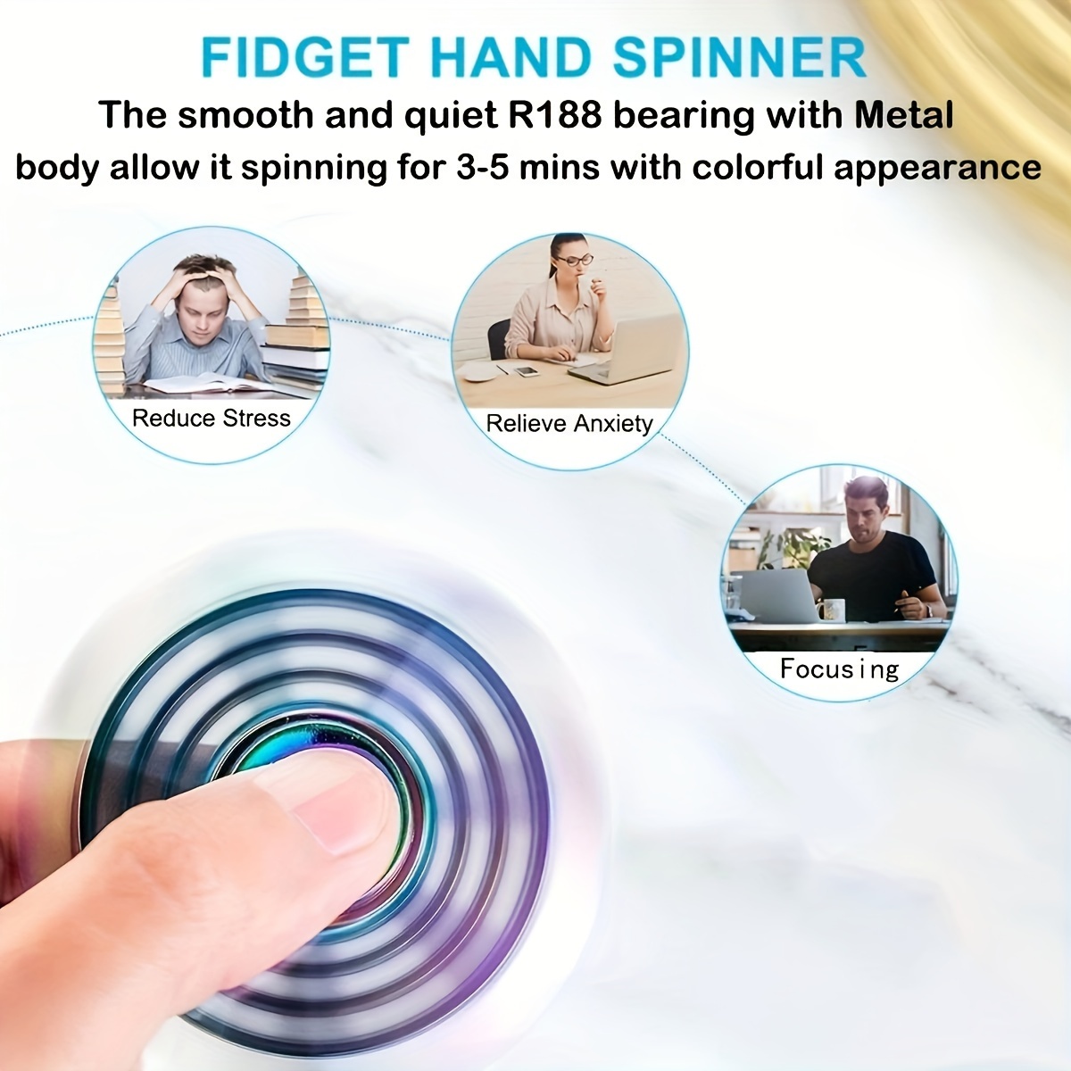 Metal Rainbow Fidget Spinner Gradient Color R188 Mute Bearing EDC Hand Spinner Fingertip Gyro Anti-Anxiety Kids Adult Toys