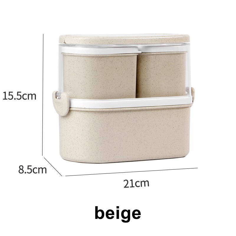 1450ML lunch box high food container eco friendly bento box lunch japanese food box lunchbox meal prep containers wheat straw: Double handle beige