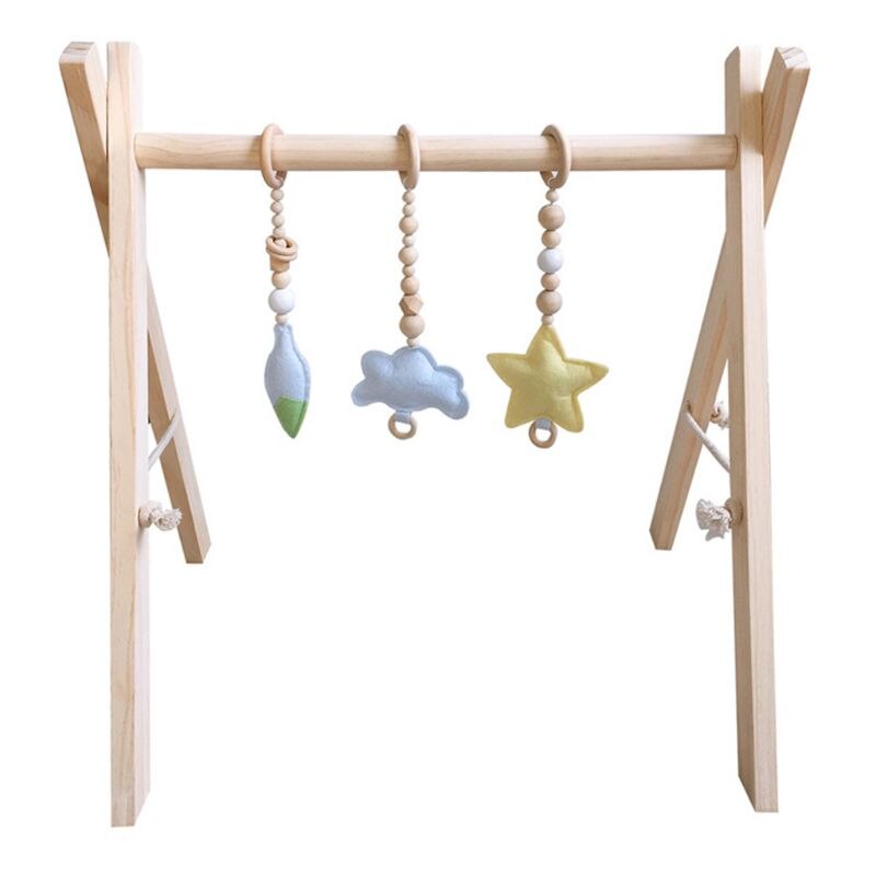 Nordisk stil baby gym spille ramme træ spædbarn børnehave sensorisk ring-pull legetøj: Træfarve