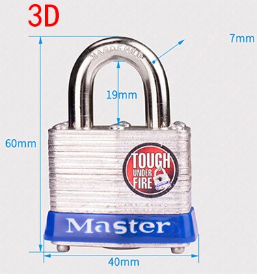 Master Lock Hangslot deurslot Raam Anti-diefstal Professionele Sloten picks Waterdichte U type Magazijn Rvs lockerslot: 3D