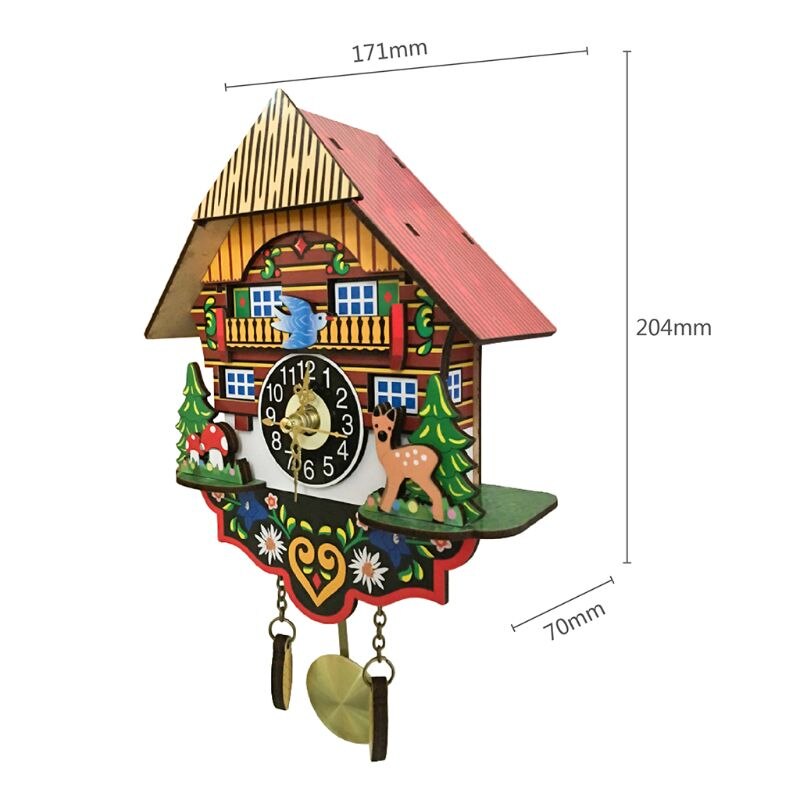 3D Cartoon Cuckoo Wooden Hanging Swing Wall Clock for Kids Living Room Decor