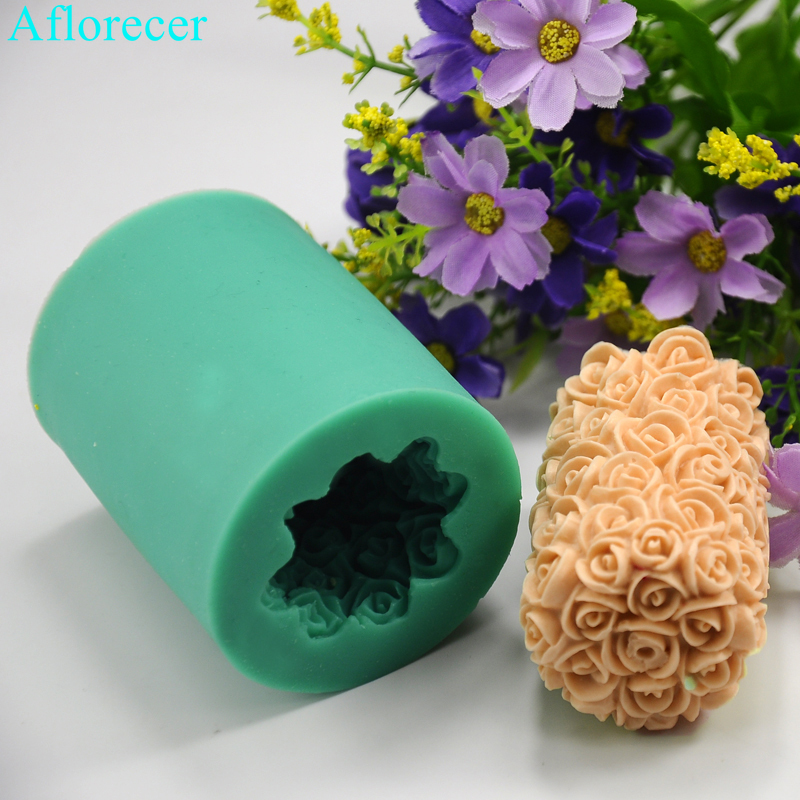3d rosa blommor ljus silikon mögel diy gips gips mögel cylinder form silikon tvål ljus formar