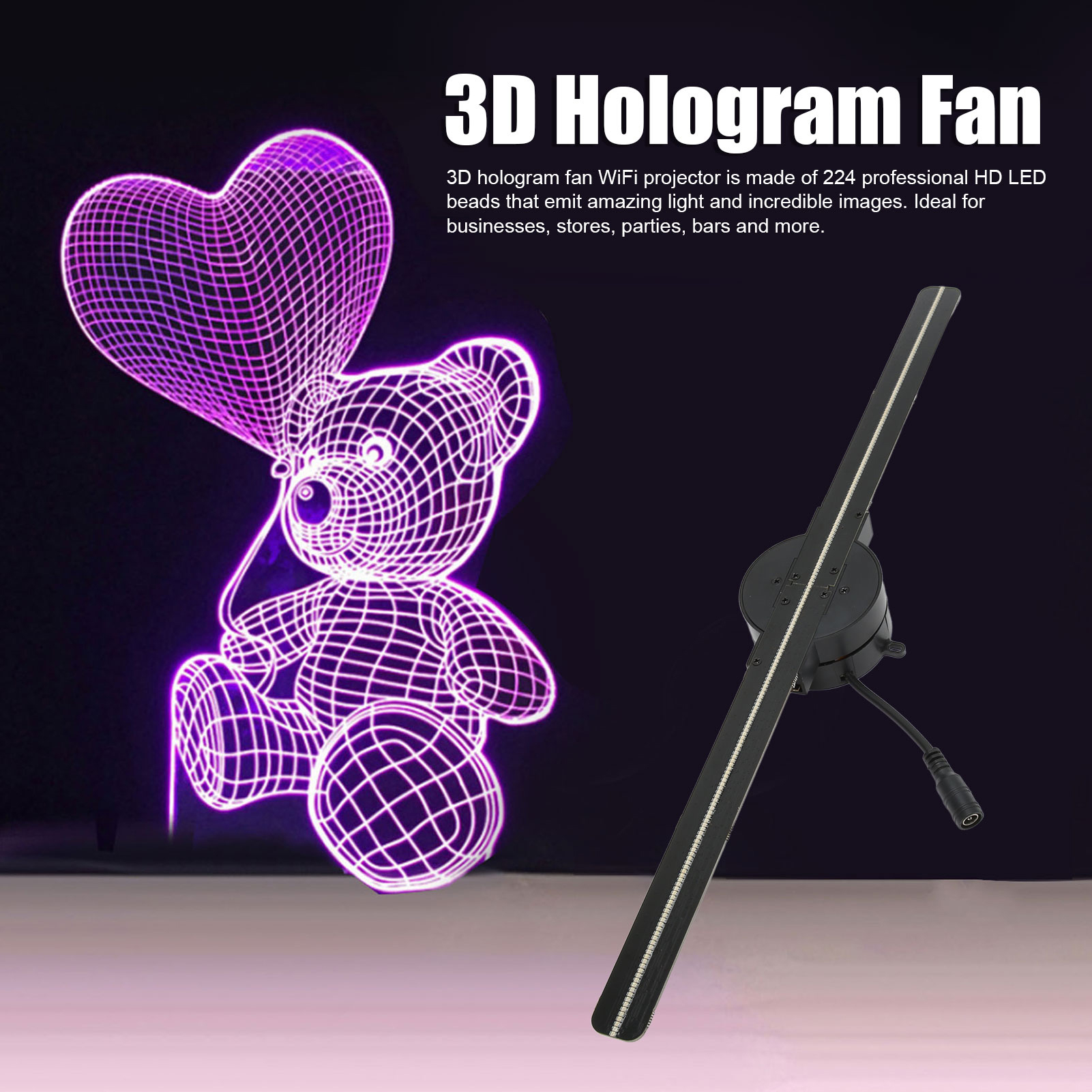Eu/us wifi 3d- hologram fans 3d- hologram projectors 176 degree viewing angle 100-240 v 2000 x 224 stable individual processing for businesses