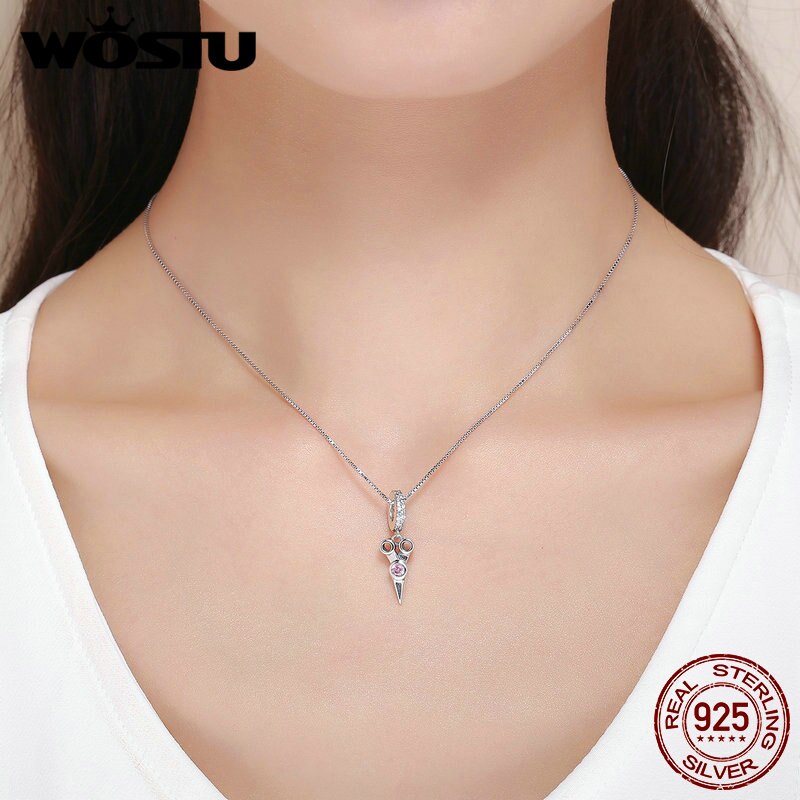 WOSTU Real 925 Sterling Silver Delicate Scissors Dangle Charm fit Beads Bracelet Pendant For Women DIY Jewelry CQC656