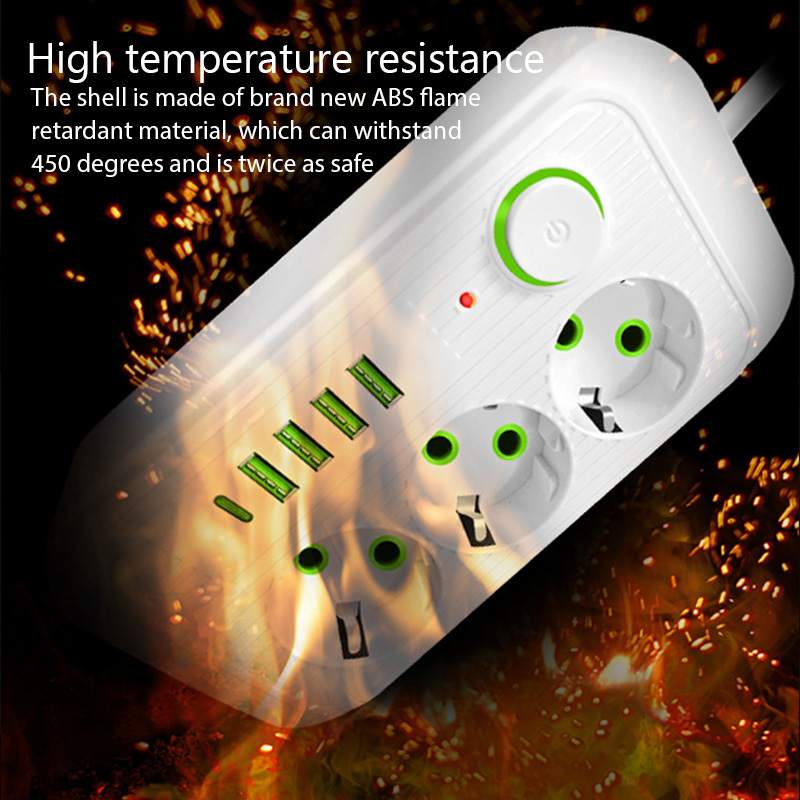 EU-Stecker, 3 AC-Steckdosen, Verlängerungskabel, Steckdose, elektrische Steckdosenleiste mit 4 USB, 1 Typ C, Netzwerkfilter, Schnellladeadapter