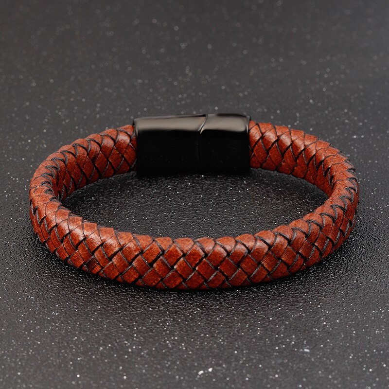 Schmuck Kombination Braun Farbe Leder Edelstahl Schnalle Männer Armbinde Für Geburtstag Einfache
