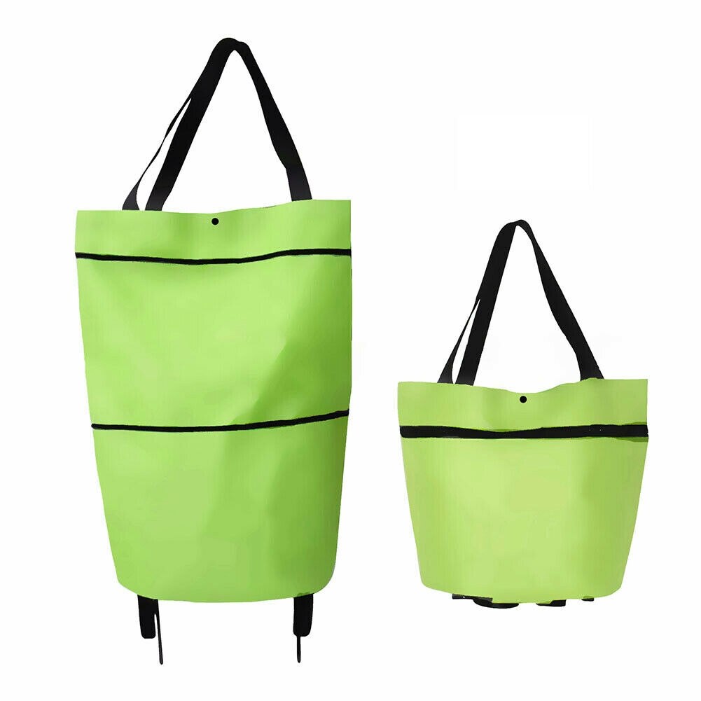 Opvouwbare Boodschappentas Trolley Winkelwagen Eco Resuable Grote Waterdichte Tas Bagage Wielen Mand Non-woven Markt Bag Pouch: green