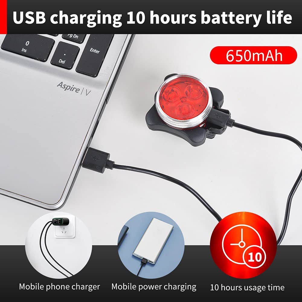 Led cykellygte usb genopladeligt cykellygtesæt for og bag lithiumbatteri 4 lystilstandsmuligheder cykellygter