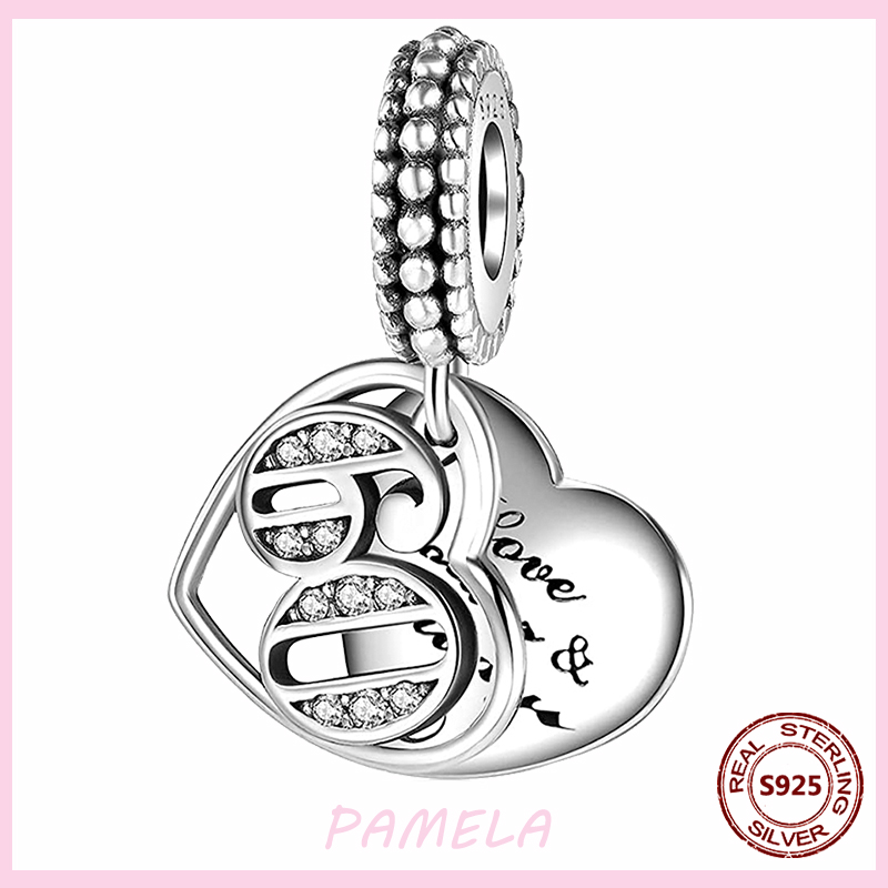 PAMELA 925 Sterling Silber Neue Arabischen Ziffern Charme 16 18 21 40 50 60 Perlen DIY Für Original Anhänger Armbinde schmuck Für Frauen: YBT755-60