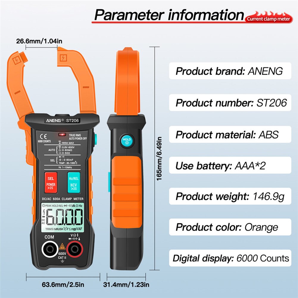 Aneng ST206 Dc/Ac Stroomtang Meter Digitale Multimeter Klem 6000 Counts True Rms Amp Voltmeter Amperimetro Tester Meten